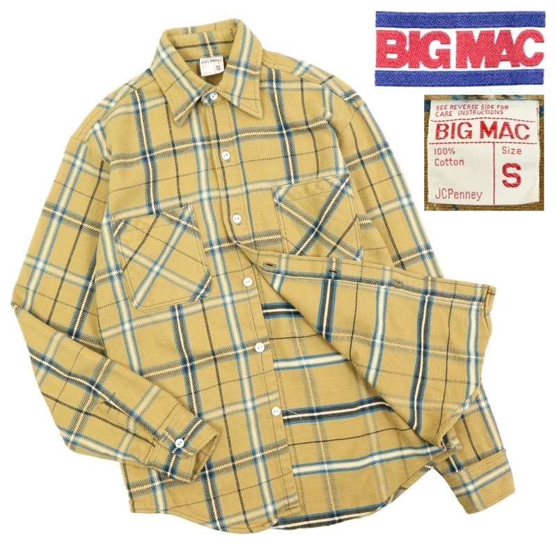【B2691】【美品】【希少】【70年代】BIGMAC ビッグマック 長袖シャツ ネルシャツ タータンチェック ビンテージ 70s USA製 サイズS