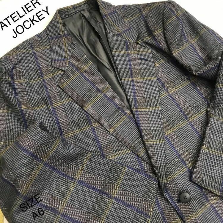 紳士服・工房【大処分セール】★新品/ATELIER JOCKEY参考価格¥59.000/2ッ釦ジャケットサイズA6日本製オーバーチェック柄インクブルー色系