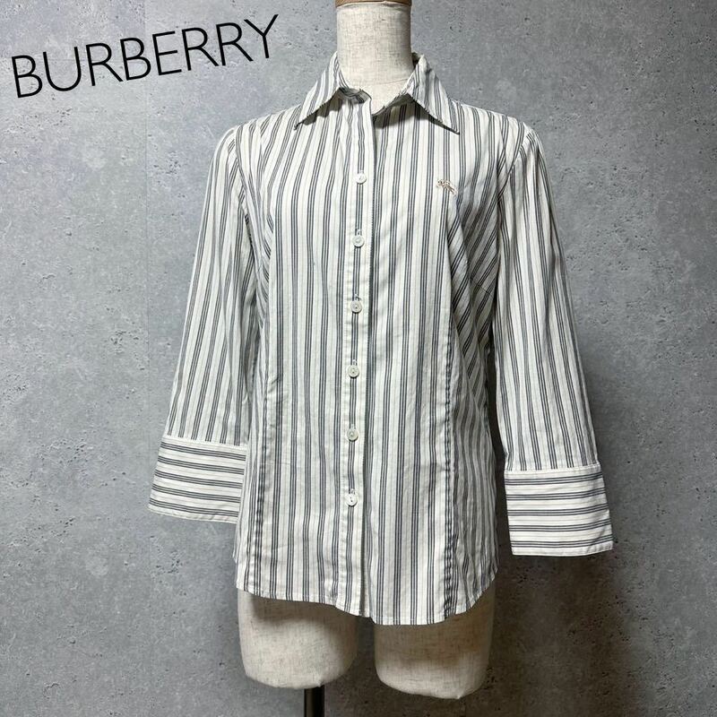 BURBERRY ロンドン バーバリー ストライプ トップス ブラウス シャツ 縦縞 長袖 襟シャツ ベージュ40 サイズ