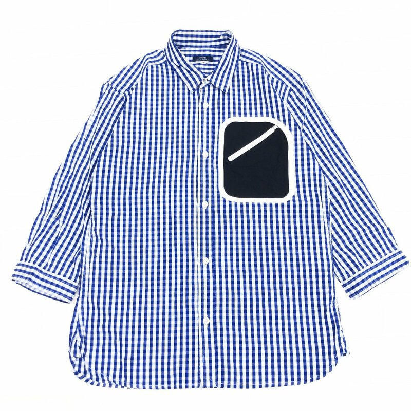 URBAN RESEARCH アーバンリサーチ ITEMS チェック シャツ 38(M) 白×紺 ホワイト ネイビー 七分袖 長袖 国内正規品 メンズ 紳士