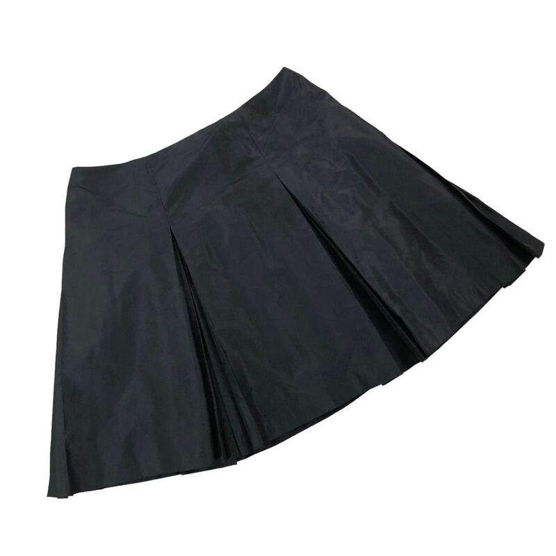 NB182 RALPH LAUREN ラルフローレン シルク 100% フレアスカート スカート ボトムス プリーツ 光沢 絹 ブラック 黒 レディース 3f