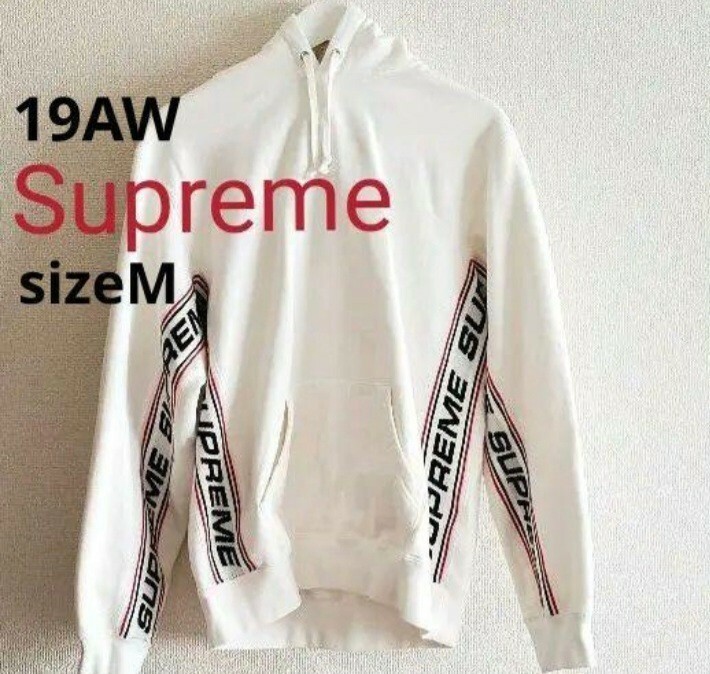 SUPREMEシュプリーム19AW Text Rib Hooded Sweat shirt collarホワイトsizeM