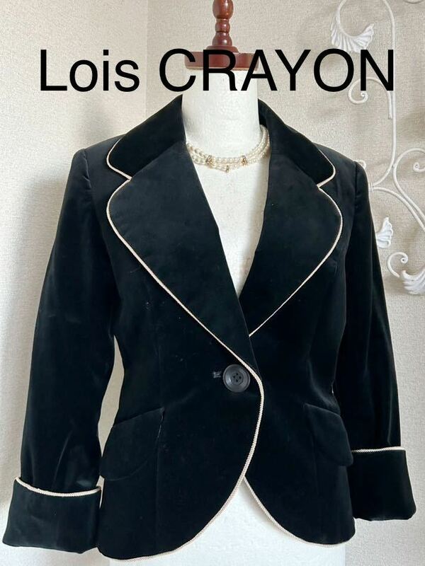 送料無料 即決 Lois CRAYON ロイスクレヨン ベロアジャケット 黒 ブラック サイズM