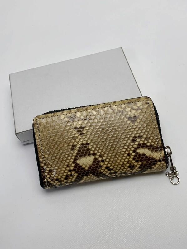 D924-2 新品 パイソンレザー 蛇革 スネーク 小銭入れ コインケース 財布 カード入れ 箱付き メンズ レディース