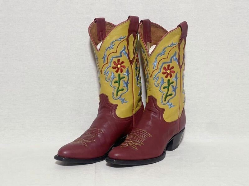 【Justin】ジャスティン ウエスタンブーツ レザー 革 western boots vintage 切り返し 刺繍 レディース サイズ7B