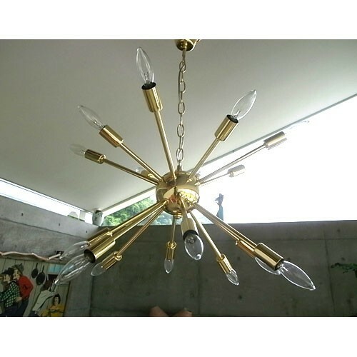 天井照明 SPUTNIK LAMP スプートニクランプ 16バルブ 真鍮色（シャンデリア電球16球付き） 吊り下げ照明 50's