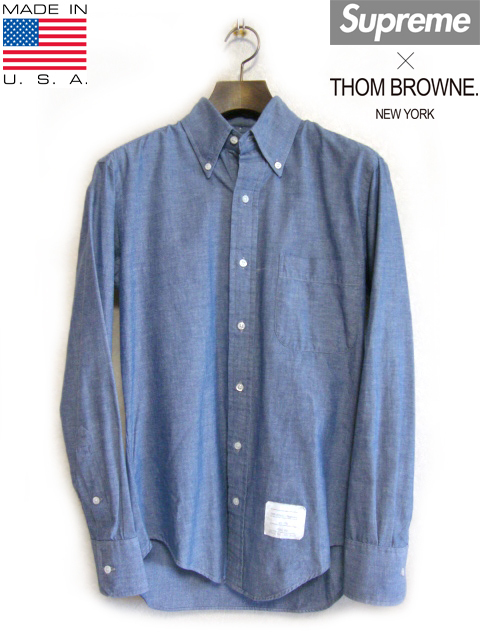 定価2.2万 美品10ss Supreme x Thom Browne Oxford Shirt ブルー0オックスフォード シャツXS~Sほどトム ブラウン長袖メンズ青USAアメリカ製