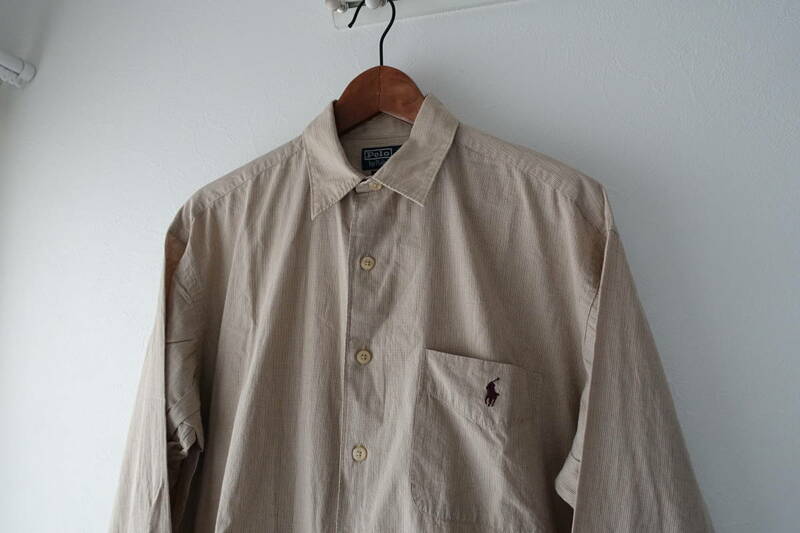 90s ラルフローレン CRANE 長袖 コットンシャツ ワンポイントロゴ Mサイズ　メンズ　ビックシャツ