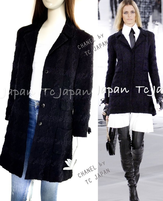 シャネル コート CHANEL ブラック ウール シルク 袖リボン装飾 ジャケット 美品 38