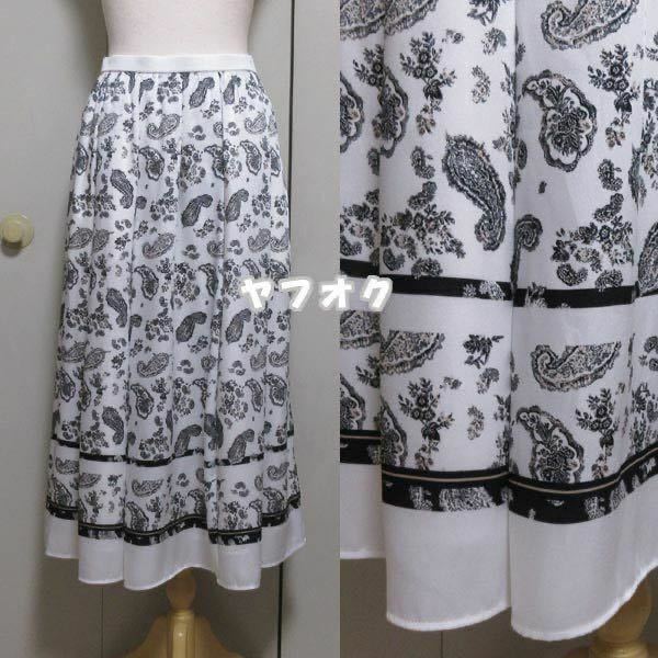 23区【洗える】スカーフパネルプリント スカート(白40・Lサイズ)新品