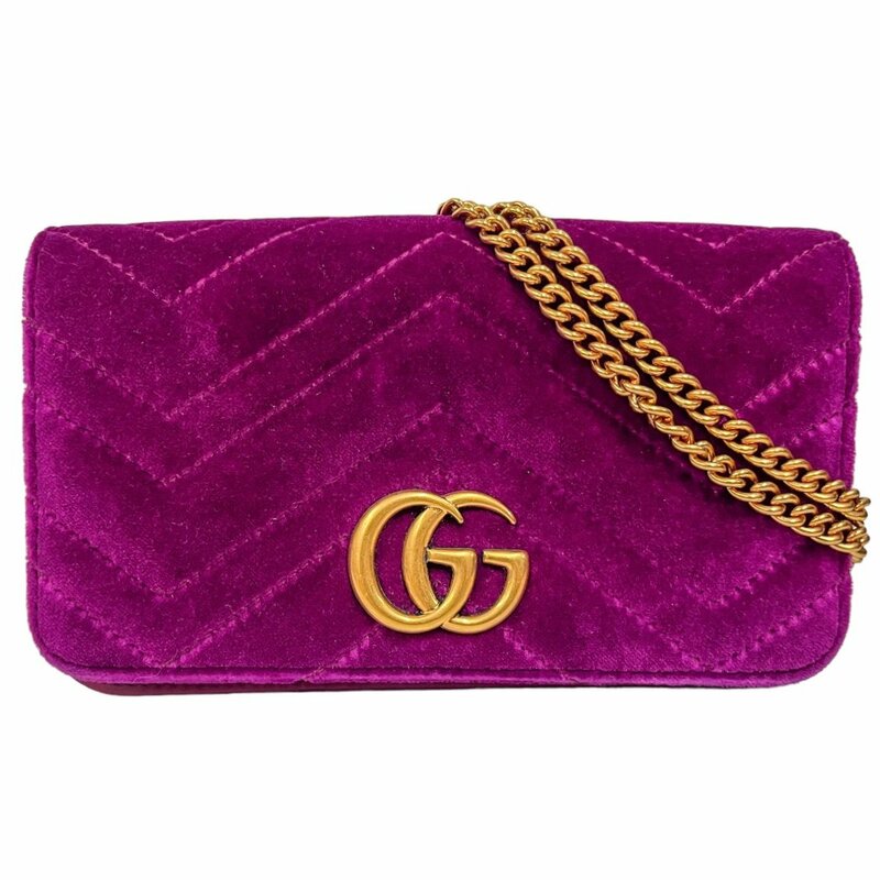 GUCCI グッチ 488426 チェーンショルダーバッグ ベロア GGマーモント パープル 【中古】