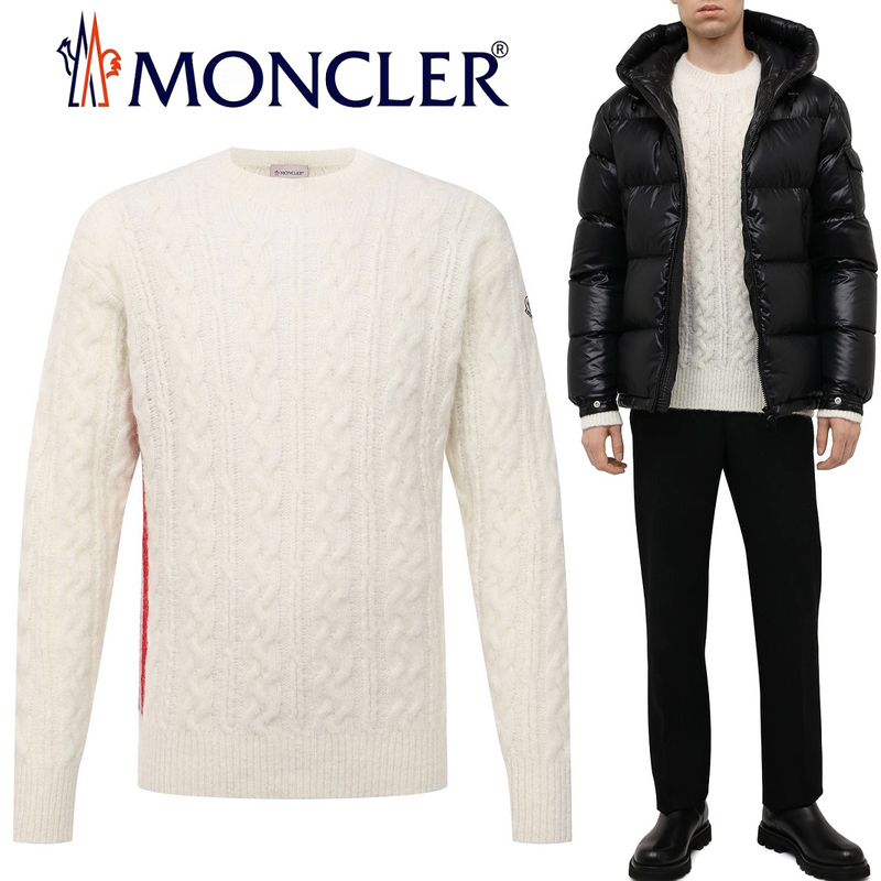 送料無料 33 MONCLER モンクレール ホワイト 9C00008 M1211 クルーネック アルパカ混合 セーター size L