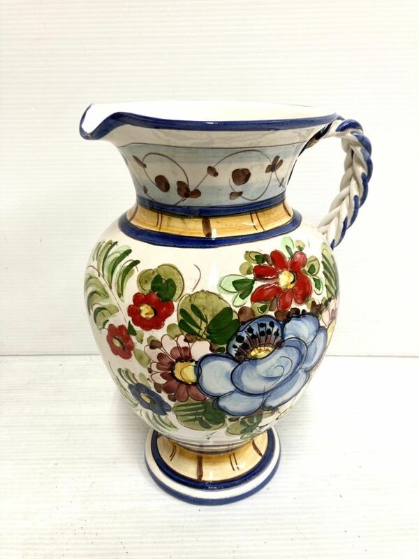 イタリア製◆花瓶◆花柄 高さ30cm 中古