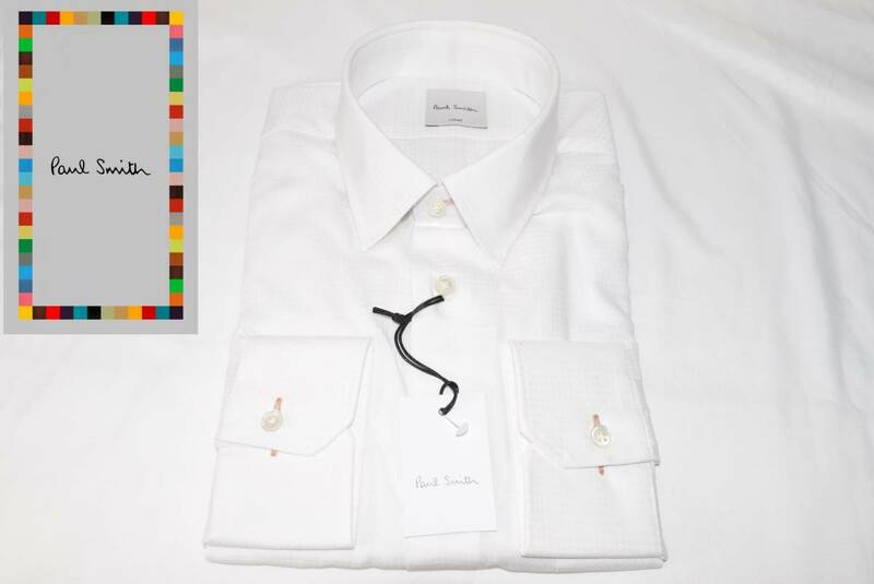 ☆新品未使用☆Paul Smith 千鳥格子柄ドレスシャツ ホワイト☆コットン100％☆Lサイズ 肩幅46㎝ 身幅55㎝ 袖丈63㎝ 着丈76㎝☆定価17,600円