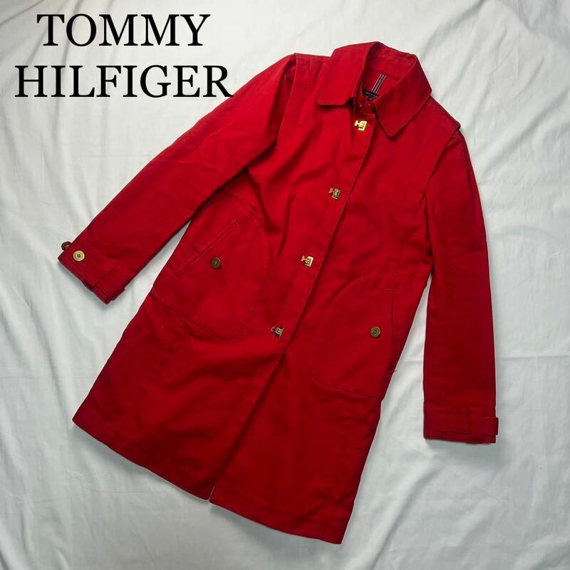 TOMMY HILFIGER トミーヒルフィガー トレンチコート 赤 L コート ターンロック 金具