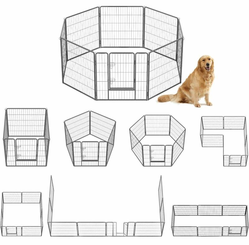 ペットフェンス 犬猫 中大型犬用 ペットケージ パネル 折り畳み式 ペットサークル 床保護 カタチ変更可能 組立簡単 スチール製 高さ80cm 