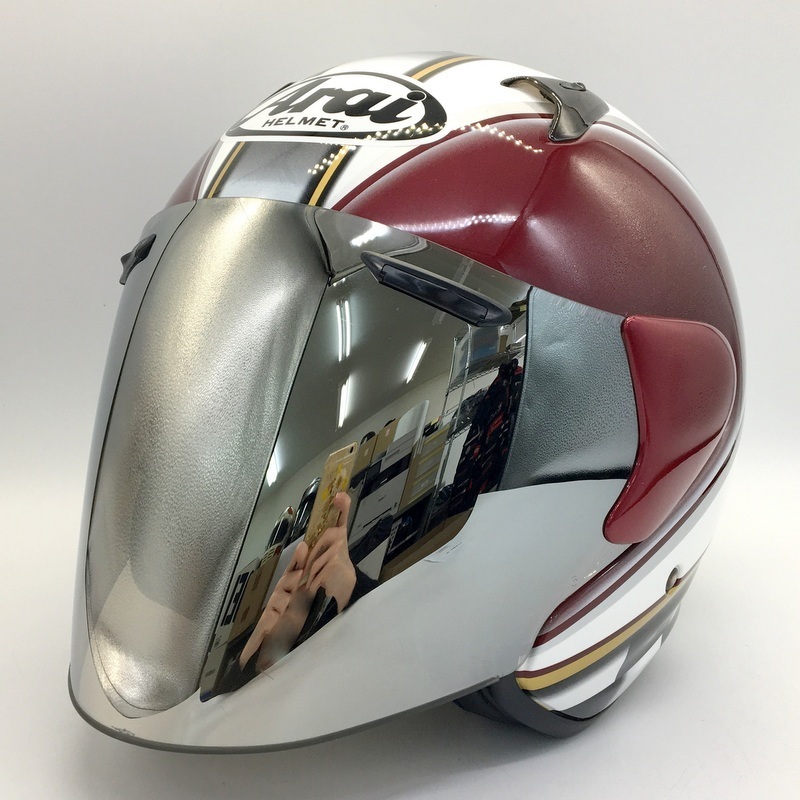 Arai SZ-F RETRO ジェットヘルメット シルバーミラーシールド装着 外装美品 除菌消臭済 XLサイズ レッド アライ バイク用品 N18571H●