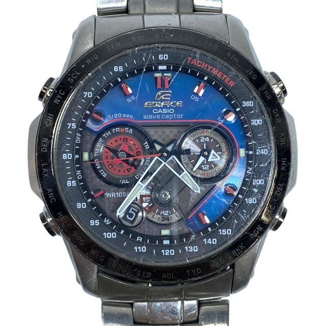 【稼働品】 CASIO カシオ EDIFICE エディフィス 時計 腕時計 EQW-M1001 ソーラー電波クォーツ ステンレス 10気圧 防水 シルバー