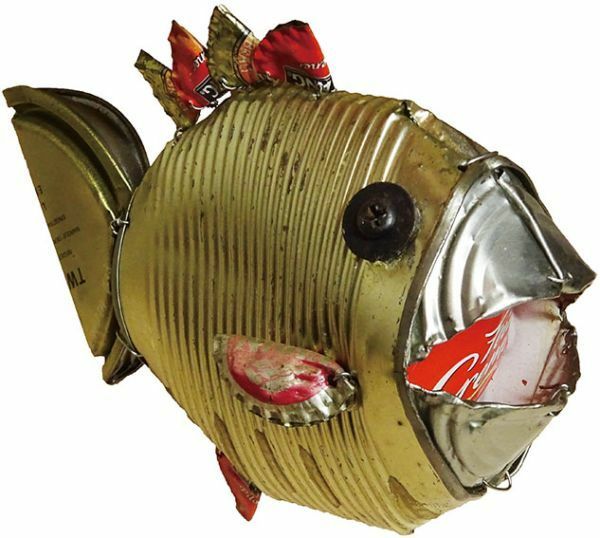 富田菜摘立体作品「魚　z13」　ミクストメディア　金属廃材　サイン　14×18×6