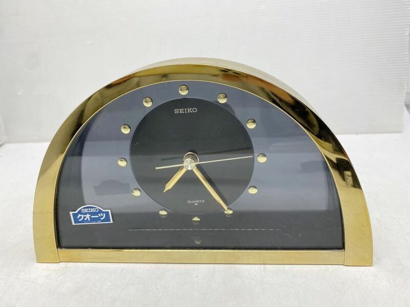 SEIKO 置時計 クオーツクロック 半月型 スケルトン シースルー ゴールド 置時計 QUARTZ インテリア アンティーク 短時間動作確認済
