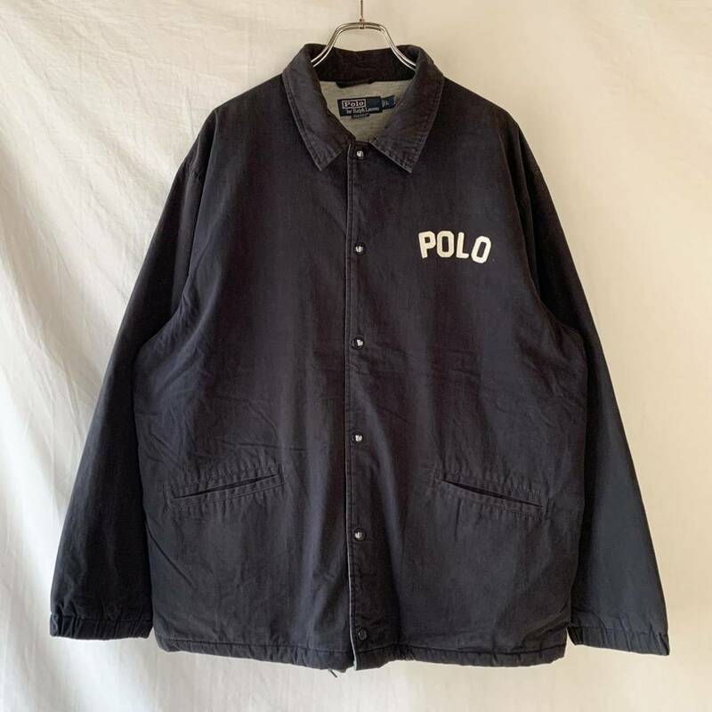 《名作》90s Polo by Ralph Lauren ラルフローレン コーチジャケット ヴィンテージ ネイビー 濃紺 L