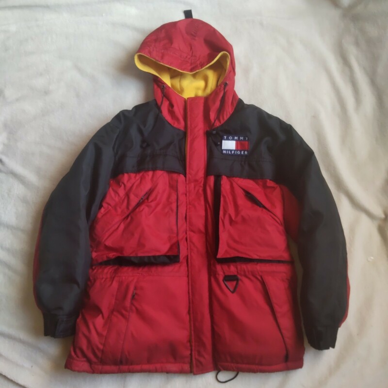 90s TOMMY HILFIGER トミーヒルフィガー ダウンジャケット 赤 L★オーバーサイズ ダウンパーカー