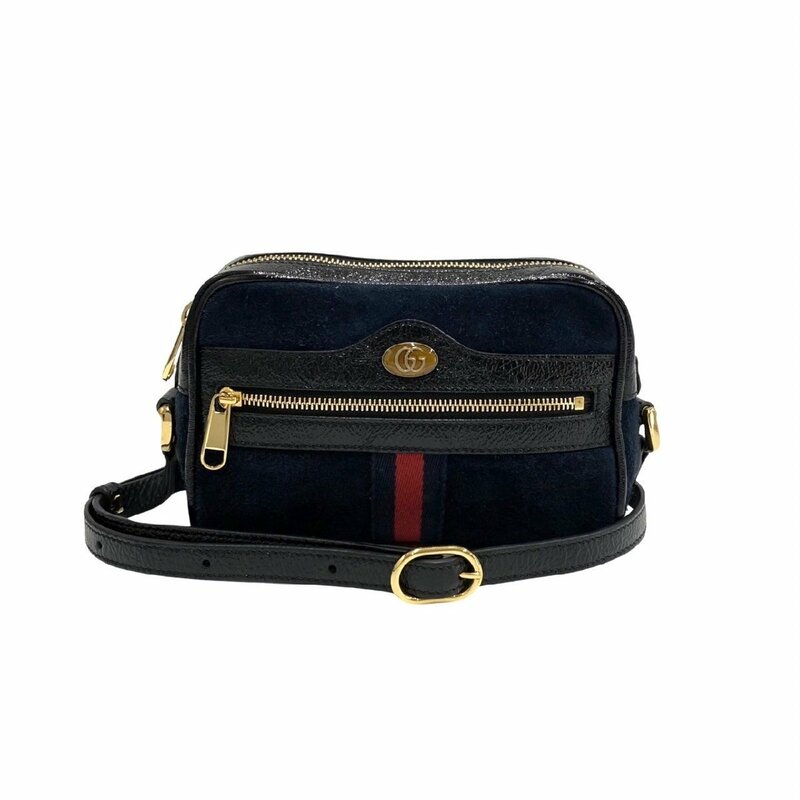 極 美品 GUCCI グッチ オフィディア シェリーライン GG ロゴ 金具 スウェード レザー 本革 ミニ ショルダーバッグ ネイビー 28697