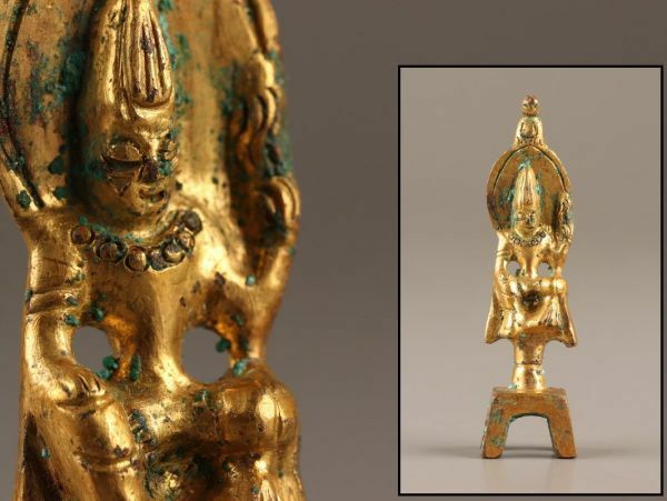中国古玩 唐物 仏教美術 古銅造 鍍金 仏像 豆仏 時代物 極上品 初だし品 C3445