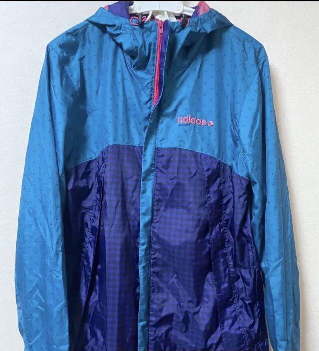 adidas ナイロンジャケット☆裏地メッシュ有り☆サイズO(XL)カラーブルー☆良品★☆