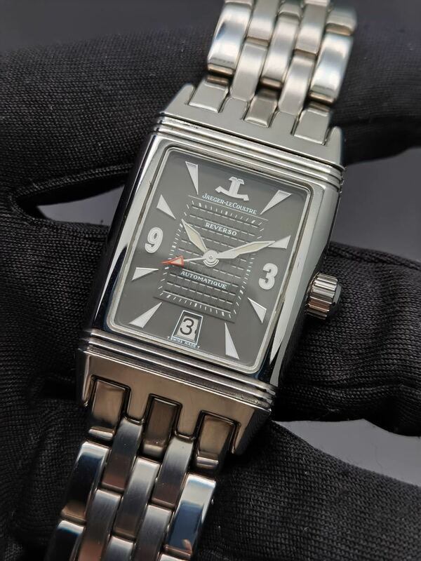 中古美品 ジャガールクルト JAEGER-LECOULTRE 290.8.60 レベルソ グランスポール デイト 黒 ブラック文字盤 SS 自動巻き メンズ 腕時計