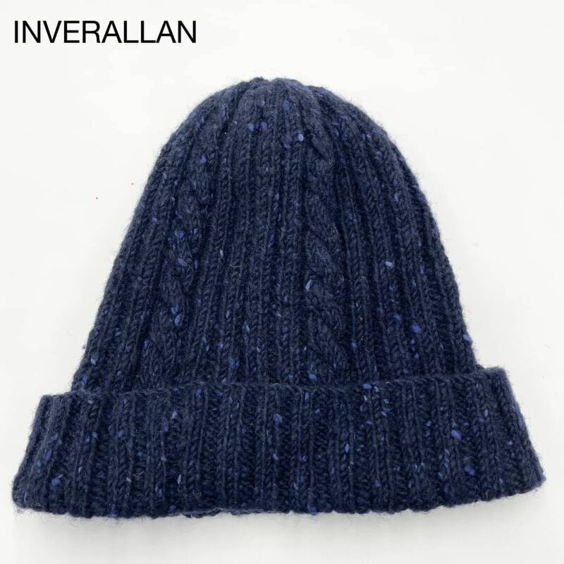 INVERALLAN【美品】ニットキャップ 帽子 knit cap 紺 インバーアラン スコットランド製 手編み メンズ レディース ユニセックス