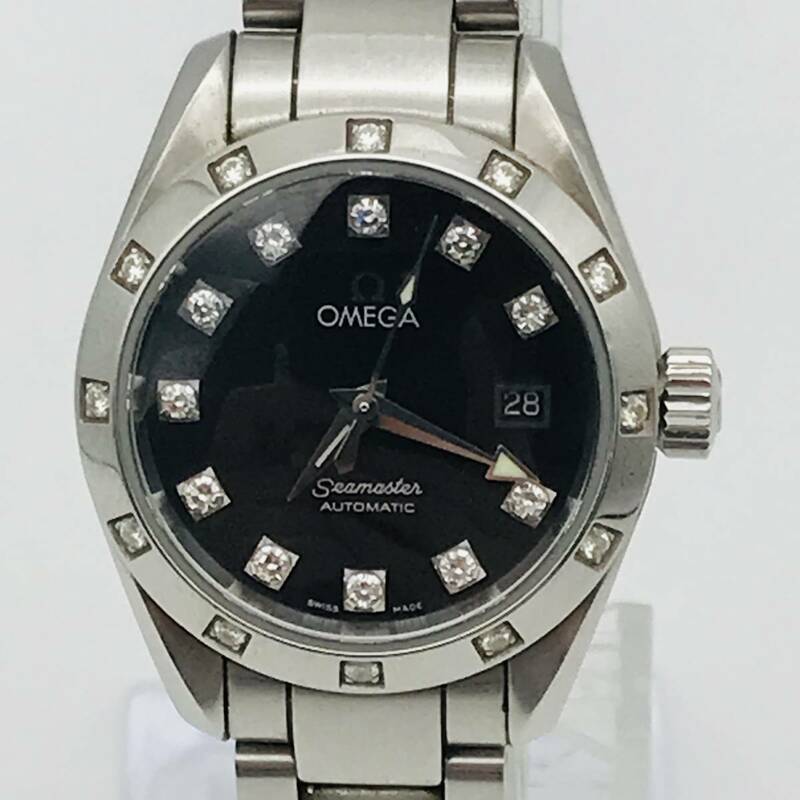 OMEGA Aqua Terra Seamaster Automatic オメガ アクアテラ シーマスター オートマチック 稼働品 メレダイヤ付き 中古 ブラック レディース