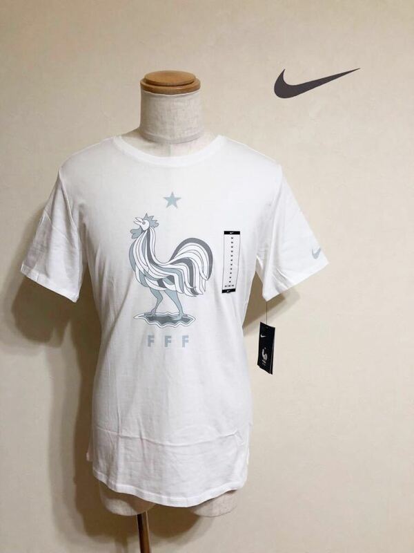 【新品】 NIKE ナイキ サッカー フランス代表 ビッグロゴ クルーネック Tシャツ トップス サイズM 半袖 白