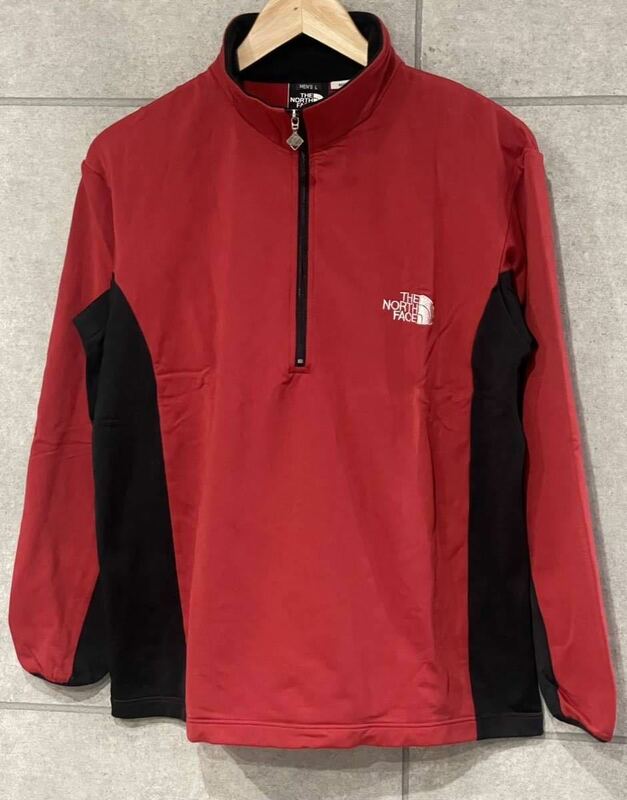 人気！ 日本製 THE NORTH FACE ノースフェイス ハーフジップ 長袖シャツ 裏フリース POLARTEC 赤 レッド L メンズ アウトドア ○ 新規×