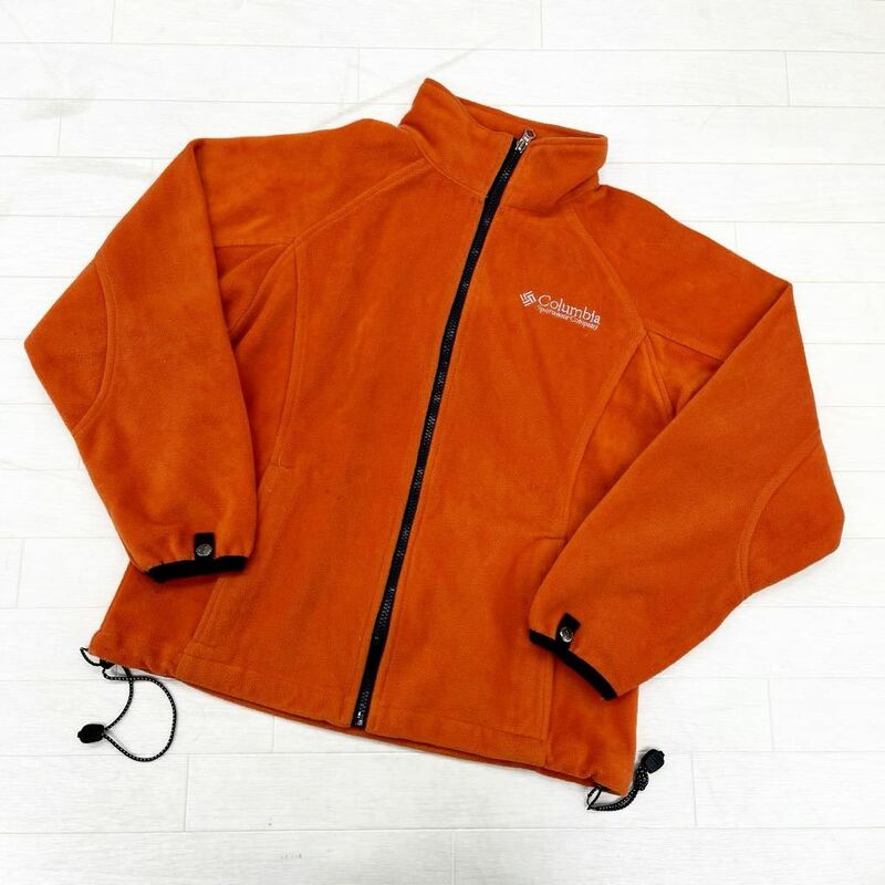 1285◎ Columbia コロンビア トップス フリース ジャケット アウター フルジップ ワンポイント ロゴ 刺繍 オレンジ レディースM