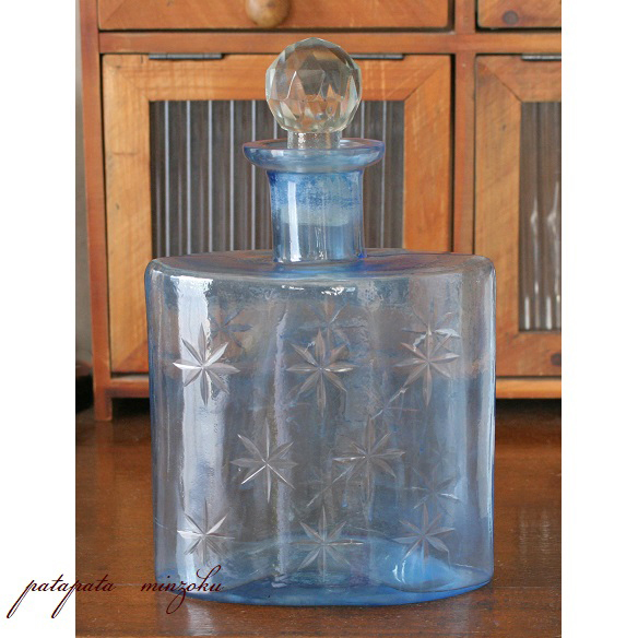 ガラス 瓶 ウルマリ ビック ブルー アンティーク調 花瓶 小瓶 パタミン 小物入れ オブジェ ディスプレイ 店舗什器