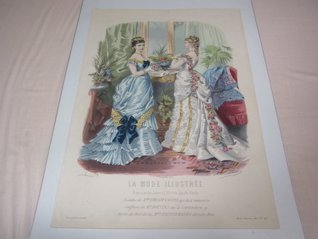 美品希少1875年(明治8年)銅版画■フランス ファッション誌 『La Mode illustree（ラ・モード・イリュストレ）』No.48 ファッションプレート