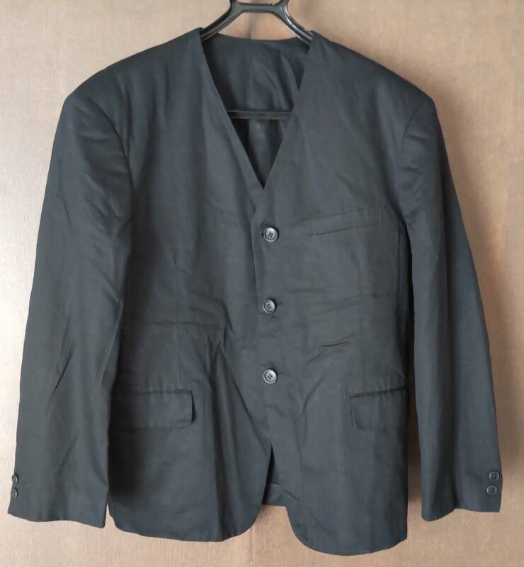 MEN'S BA-TSU GALANT COMPOSE ノーカラージャケット 　ブラック　 綿麻混紡　表記サイズ無し