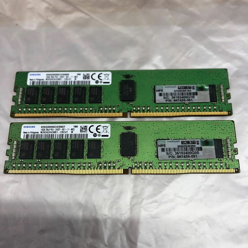 合計32GB(16GB×2枚) DDR4-2400 Samsung PC4-2400T-RE1-11 (PC4-19200) 2Rx8 動作確認済