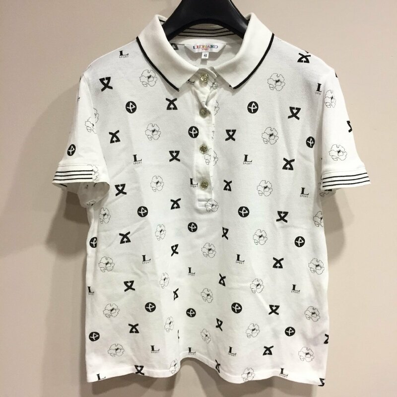 5883-60【 LEONARD 】 レオナールスポーツ SPORT ポロシャツ 花柄 ロゴ 40 白 半袖 レディース