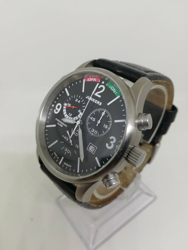 【稼働品】JUNKERS ユンカース Flugweltrekorde G38 メンズクォーツアラームクロノグラフ腕時計