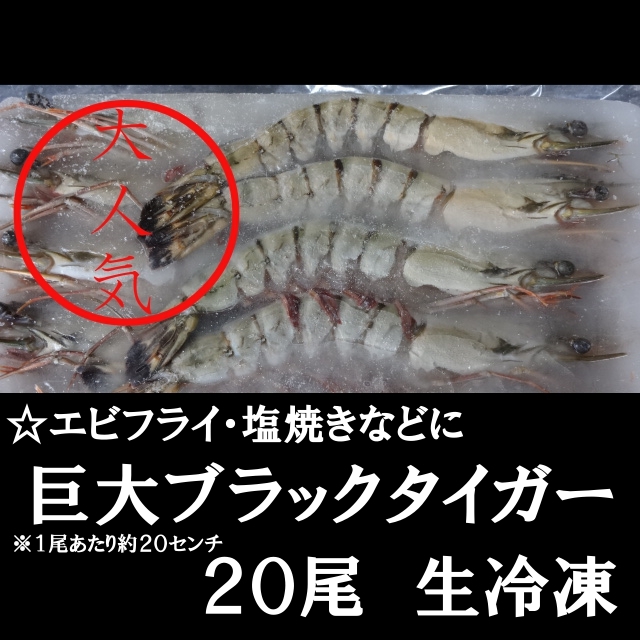 ☆エビフライ・焼き物に　有頭　ブラックタイガー　大 　２０尾　　生冷凍*