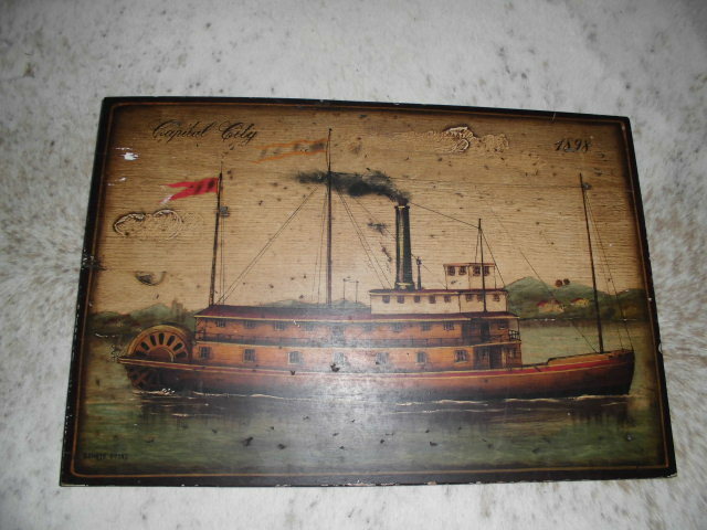 「尾張野骨董蔵出し」NO 2090-61 木製板画 船の図 45×30