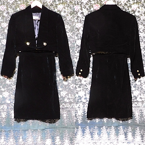maie ケイハウス オールド ビンテージ 昭和レトロ セットアップ 上下 金ボタン ベロア デザイン ドレス ジャケット スカート 黒 9 M 美品