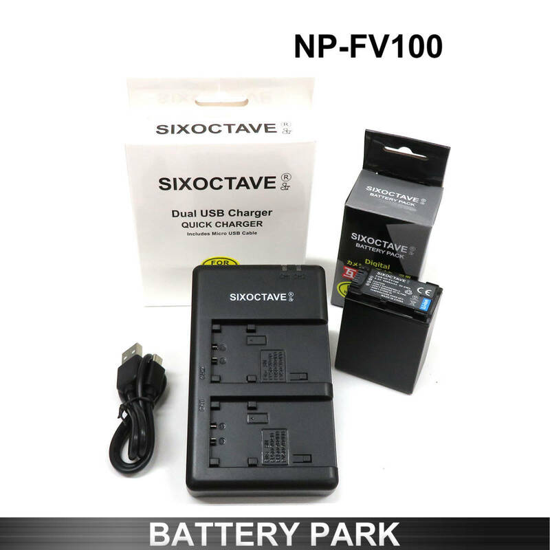 SONY NP-FV100 互換バッテリーと互換充電器（2個同時充電可能）のセット FDR-AX60 FDR-AX45 FDR-AX700 FDR-AX55 FDR-AX45 FDR-AX30
