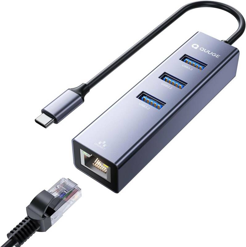 送料無料★ 4in1 タイプC 有線LANアダプタ Switch対応 - QUUGE USB-Cハブ LANポート付き USB3.0ポート増設 有線LANアダプタ 1000Mbps 