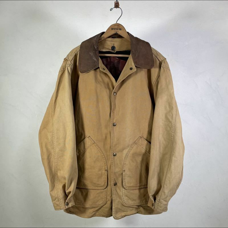 80s USA製 woolrich 2way ダック カバーオール ジャケットM L-XL相当 ネイティブ柄 襟レザー made in usa ハンティングジャケット vintage