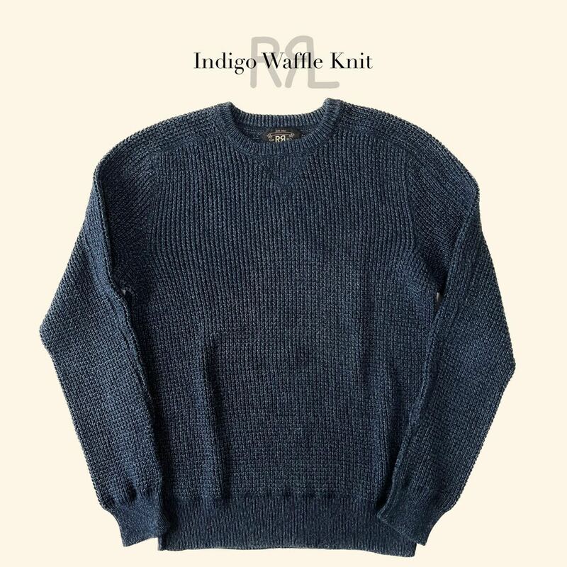 RRL “Indigo Cotton Waffle Knit” M インディゴ コットン ニット セーター ワッフル Ralph Lauren ヴィンテージ