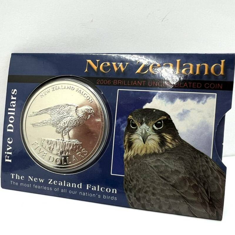 【K】エリザベスコイン　FIVE DOLLARS　記念コイン　ニュージーランド　鷲　ファルコン　プルーフ　外国コイン　5ドル【2664】