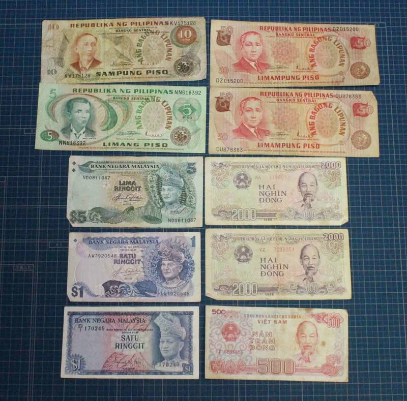 [i220]古銭　紙幣　フィリピン　マレーシア　ベトナム　 Philippines　ペソ　Malaysia　リンギット　Vietnam　ドン